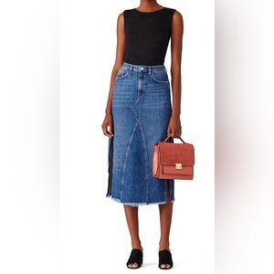 Free People Midi Blue Denim Skirt With Side Slits Size 6